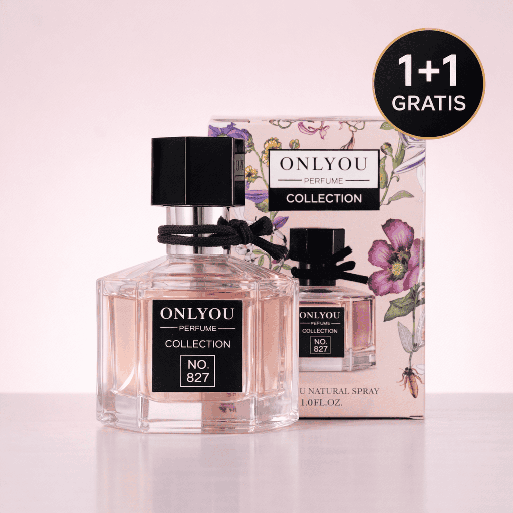 ONLYOU NO. 827 ženski parfem 30 ml – 1+1 GRATIS – heksagonalna staklena flašica sa crnim čepom i poklon kutija sa cvetnim printom