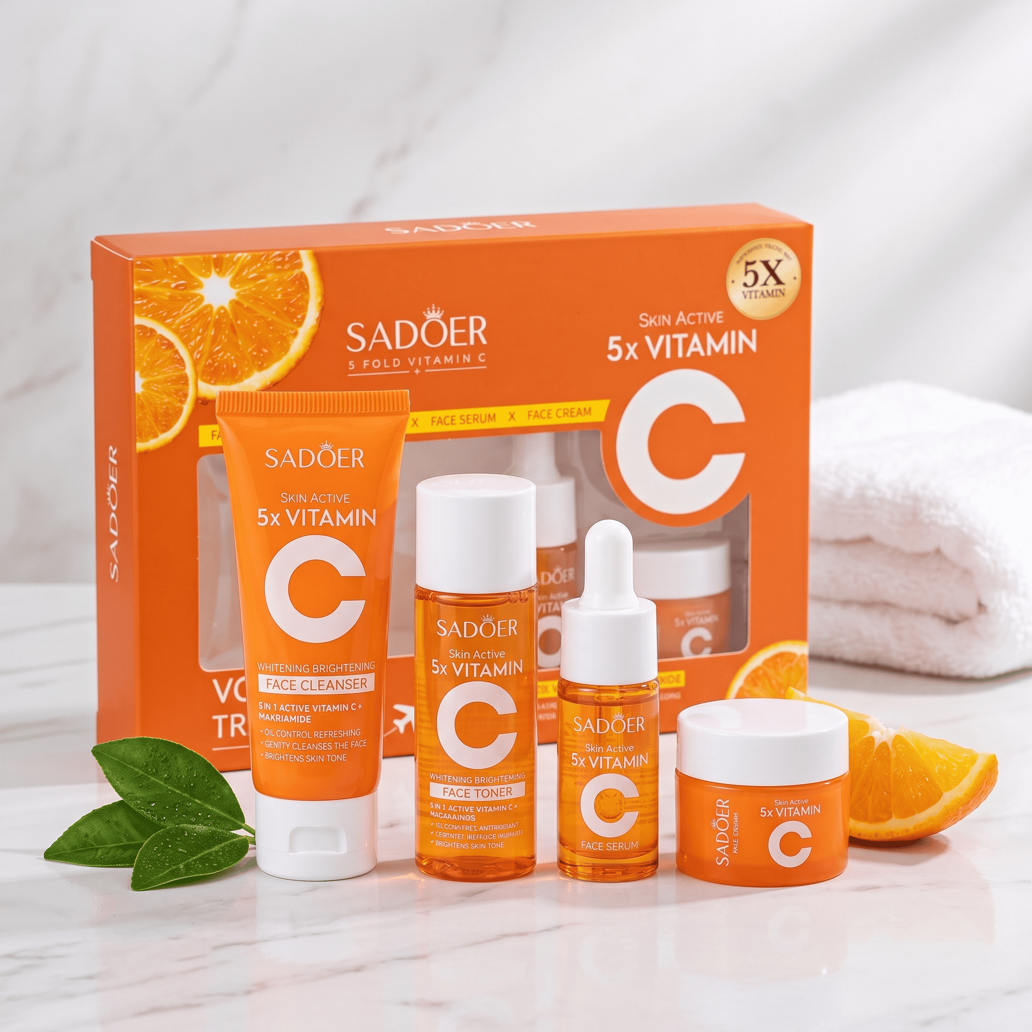 SADOER 5x Vitamin C set za lice - kutija, čišćenje, tonik, serum i krema