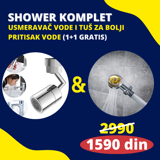 SHOWER KOMPLET, USMERAVAČ VODE I TUŠ ZA BOLJI PRITISAK VODE (1+1 GRATIS)