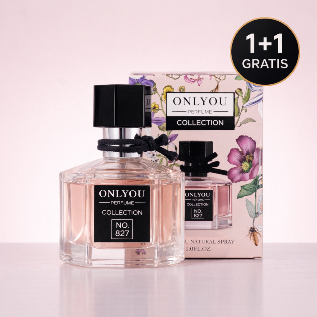ONLYOU NO. 827 ženski parfem 30 ml – 1+1 GRATIS – heksagonalna staklena flašica sa crnim čepom i poklon kutija sa cvetnim printom
